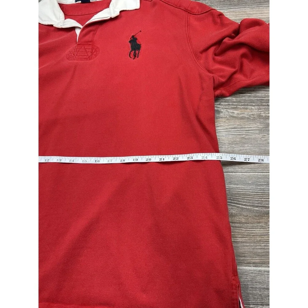 Y2K Polo by Ralph‎ Lauren Red Rugby Shirt Mens XL Old Money Big Pony Chest Logo